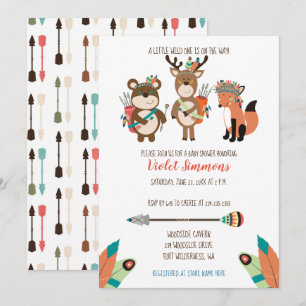 Tribal Woodland Animals Boho Baby Shower Einladung