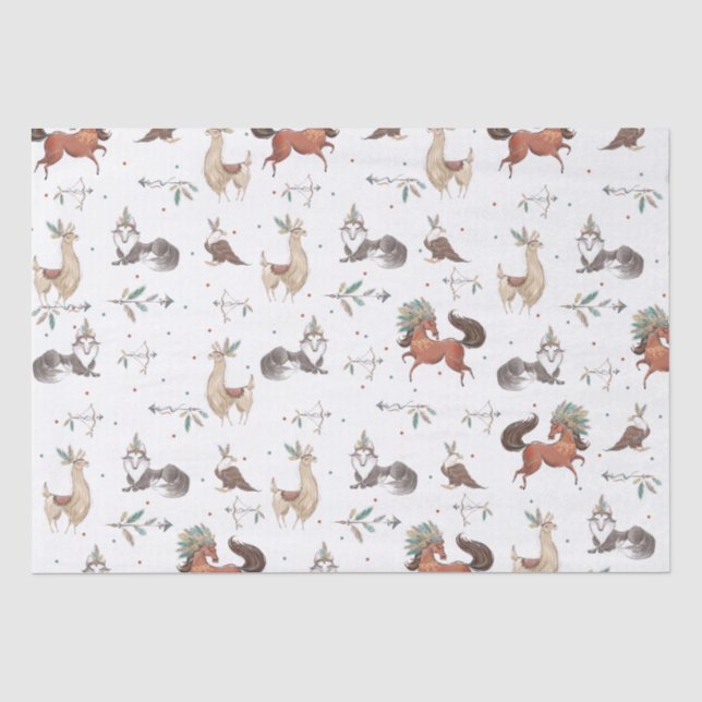 Tribal Woodland Animals Teepee Feathers Decoupage Seidenpapier (Vorderseite)