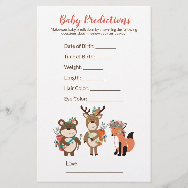 Tribal Woodland Baby Shower Predictions Game (Vorderseite)