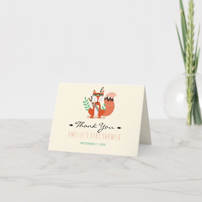 Tribal Woodland Fox Babydusche Danke Karte (Vorderseite)