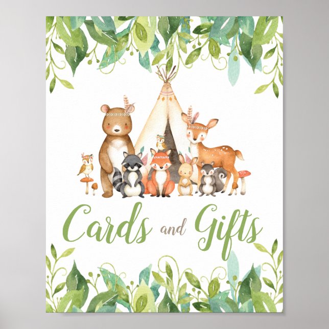 Tribal Woodland Greenerity Baby Shower Cards Gesch Poster (Vorne)