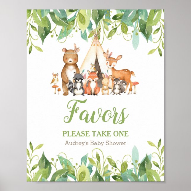 Tribal Woodland Greenery Baby Duwer Favorit Schild (Vorne)