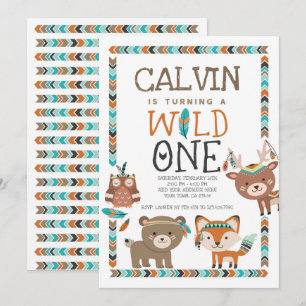 Tribal Woodland, Wild One, 1st Birthday Einladung