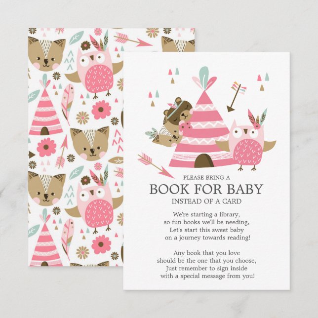 Tribal Woodland Wild One Baby Shower Book for Baby Einladung (Vorne/Hinten)
