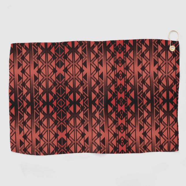 Tribal ZigZag Dreiecke auf Gradienten Dunkler Lach Golfhandtuch (Horizontal)
