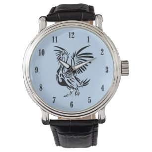 Tribaler Pelikan-Kunst Schwarz Zahlen Blau Armbanduhr