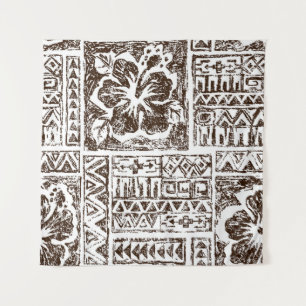 Tribaler tropischer Kunststil der indigenen Hawaii Wandteppich