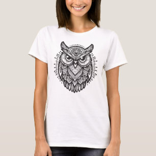 Tribales Mandala-Eulen-Liniendesign T-Shirt