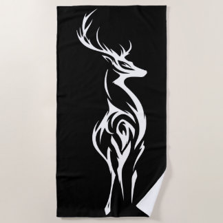 Tribalhirsch-Silhouette Minimal Schwarzweiß-Design Strandtuch