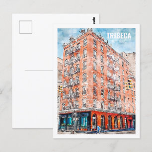 Tribeca New York Famous Travel Watercolor Sketch Postkarte