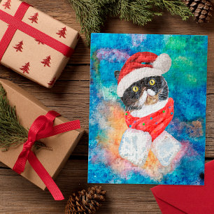 Tribfarbene Cat Watercolor Weihnachtsfeiertage Vor