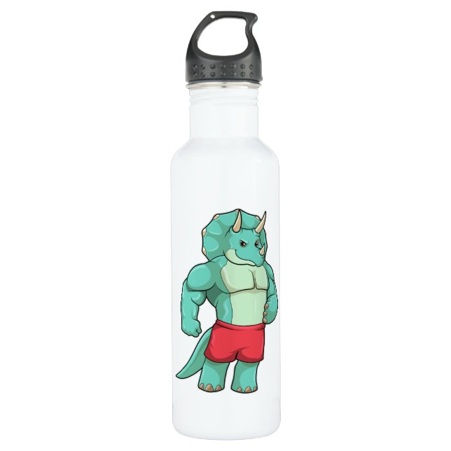 Triceratops als Bodybuilder an der Bodybuilding Edelstahlflasche (Vorderseite)