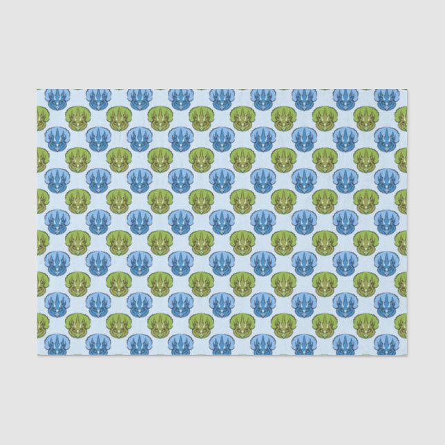 Triceratops Blau und Grün Niedlich Dinosaurier Mus Seidenpapier (Vorderseite)