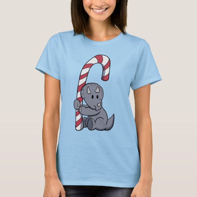 Triceratops Candy Cane T-Shirt (Vorderseite)