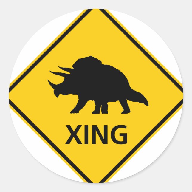 Triceratops Crossing Highway Sign Dinosaurier Runder Aufkleber (Vorderseite)