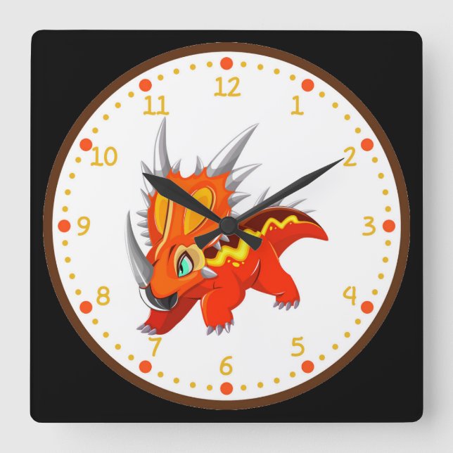 Triceratops Dinosaur Square Wall Clock Quadratische Wanduhr (Vorderseite)