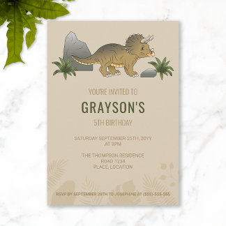 Triceratops Dinosaurier Minimalistisch Beige Gebur Einladung