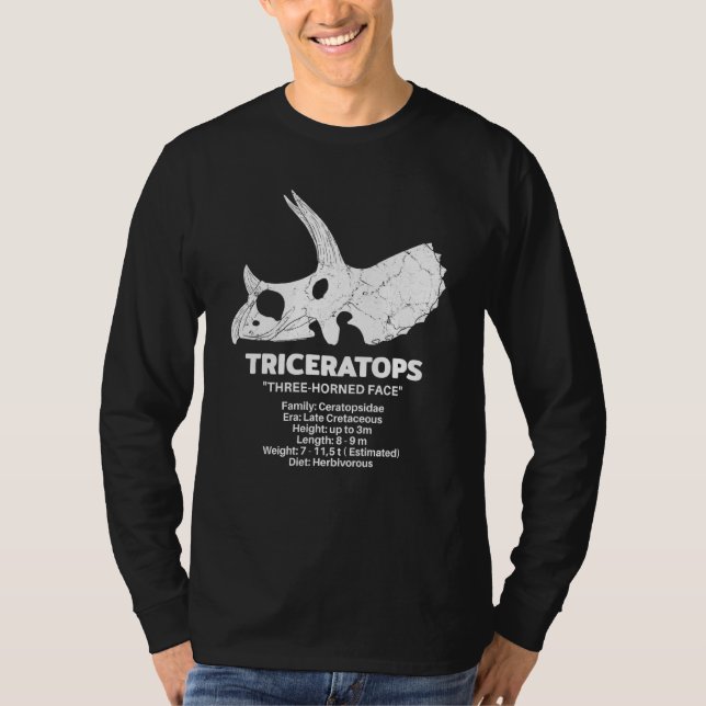 Triceratops Fossil Skull Dinosaur Fact Sheet T-Shirt (Vorderseite)