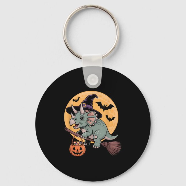 Triceratops Hexenhut Pumpkin Halloween Kostüm Me Schlüsselanhänger (Vorderseite)