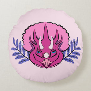 Triceratops-hübscher rosa Dinosaurier Rundes Kissen