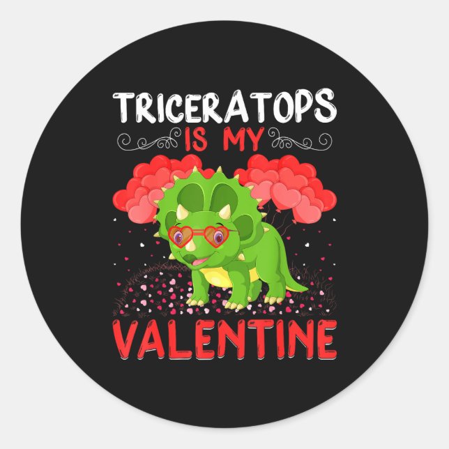 Triceratops Is My Valentine Funny Triceratops Vale Runder Aufkleber (Vorderseite)