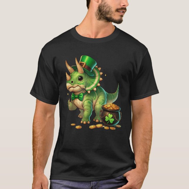 Triceratops Leprechaun St Patricks Day Shamrock Cu T-Shirt (Vorderseite)