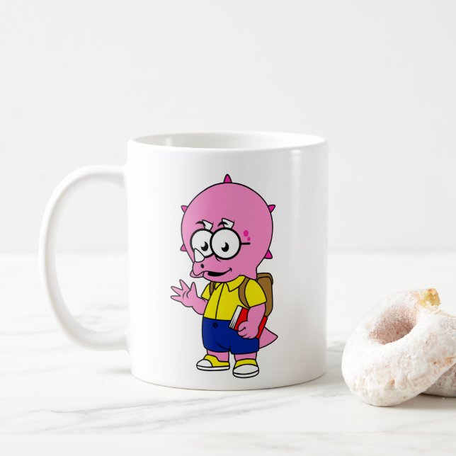 Triceratops Nerd mit Rucksack und Textbuch. Kaffeetasse (Mit Donut)