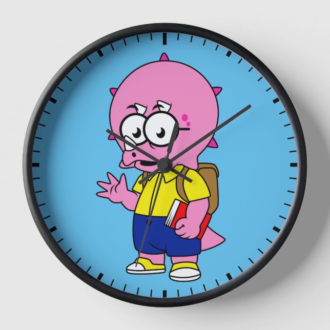 Triceratops Nerd mit Rucksack und Textbuch. Uhr (Vorderseite)