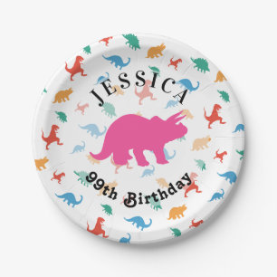 Triceratops Pink Dinosaurier farbiges Muster Pappteller