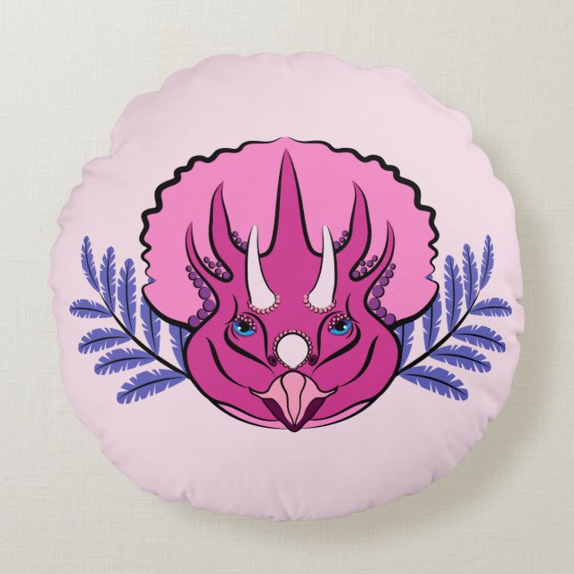 Triceratops Pretty Pink Dinosaur Rundes Kissen (Vorderseite)