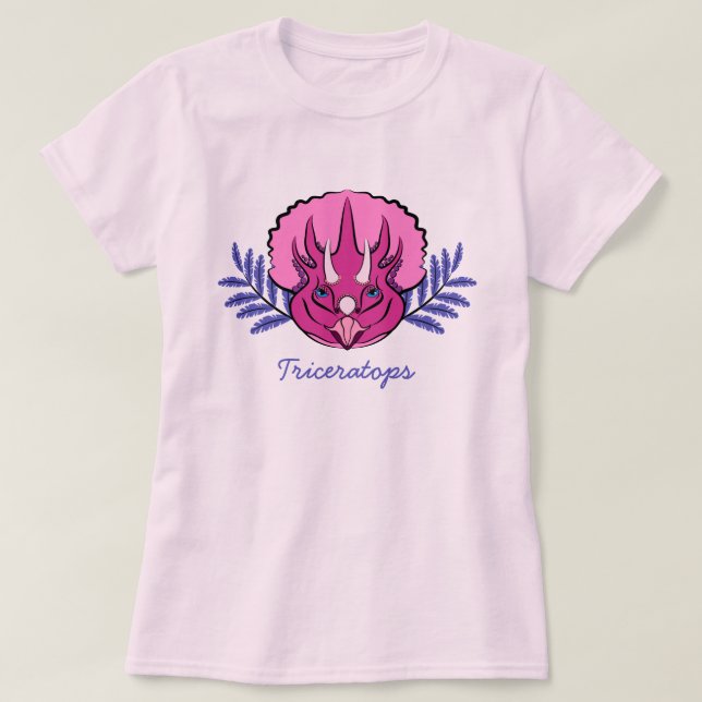 Triceratops Pretty Pink Dinosaur T-Shirt (Design vorne)
