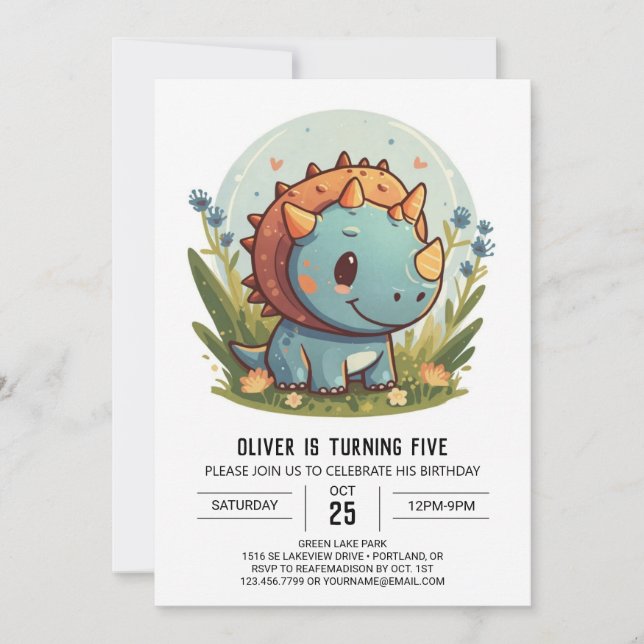 Triceratops Printable Dinosaur Boy Birthday Einladung (Vorderseite)