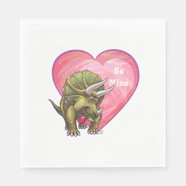 Triceratops Rote Rose Herz Serviette (Vorderseite)