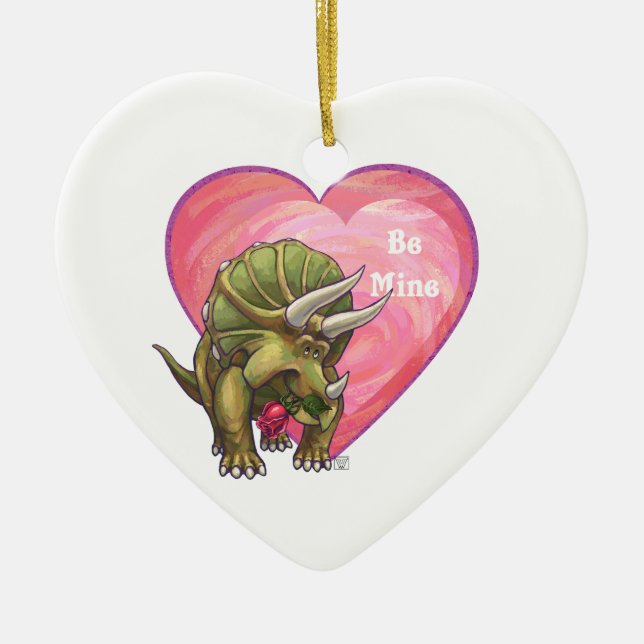 Triceratops Valentinstag Keramik Ornament (Vorne)