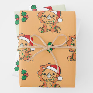 Triceratops Weihnachts Winter Tiere Holiday Dinos Geschenkpapier Set