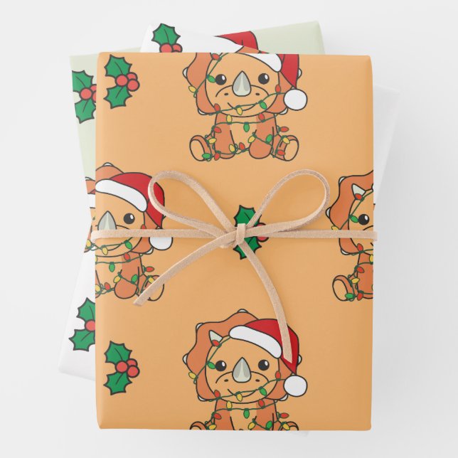 Triceratops Weihnachts Winter Tiere Holiday Dinos Geschenkpapier Set (Beispiel)