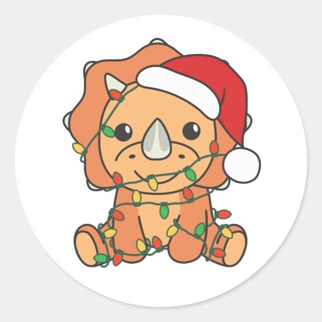 Triceratops Weihnachts Winter Tiere Holiday Dinos Runder Aufkleber (Vorderseite)