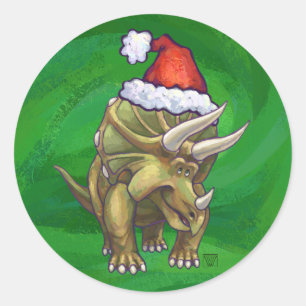 Tricerops Christmas Green Runder Aufkleber