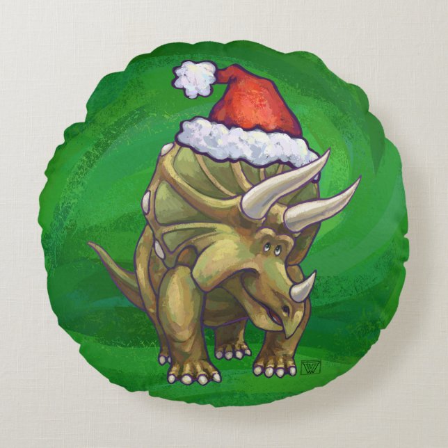 Tricerops Christmas Green Rundes Kissen (Vorderseite)