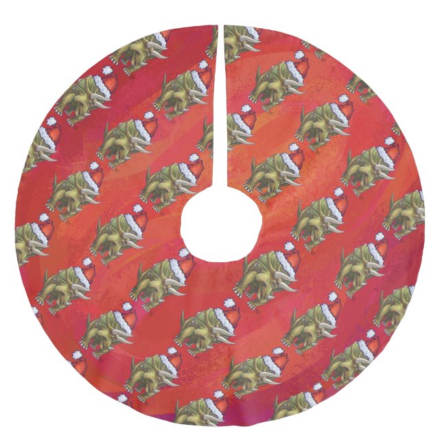 Tricerops Weihnachten auf Rot Polyester Weihnachtsbaumdecke (Vorderseite)