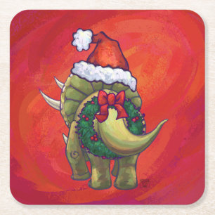 Tricerops Weihnachten auf Rot Rechteckiger Pappuntersetzer