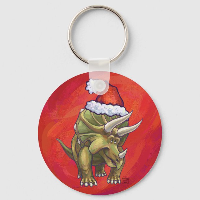 Tricerops Weihnachten auf Rot Schlüsselanhänger (Vorderseite)