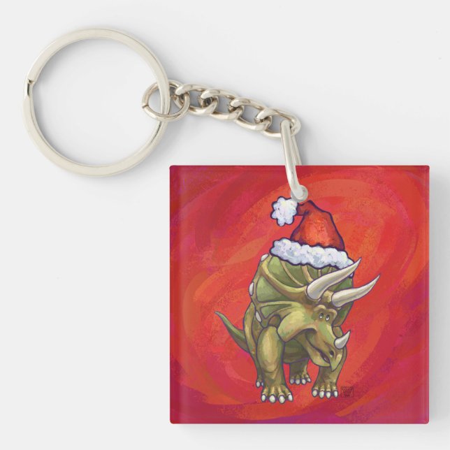 Tricerops Weihnachten auf Rot Schlüsselanhänger (Vorderseite)