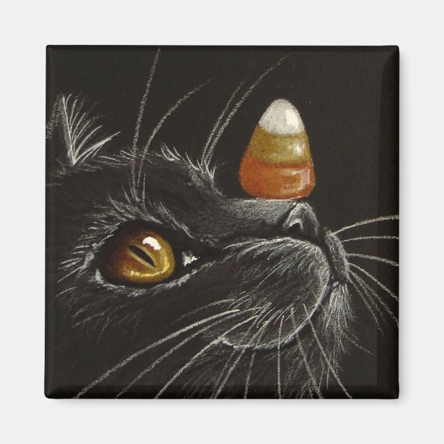 Trick mit Leckereien! - Magnet für schwarze Katzen (Vorne)