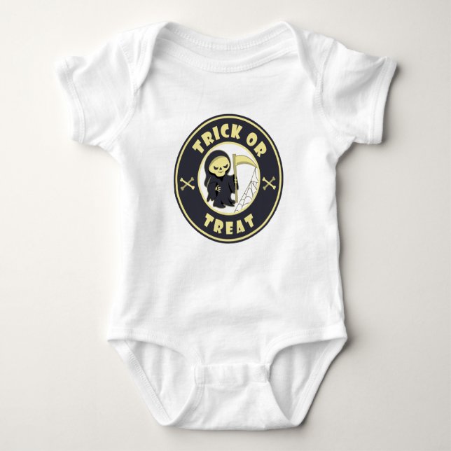 Trick oder behandeln Grim Sensenmann Starbucks Log Baby Strampler (Vorderseite)