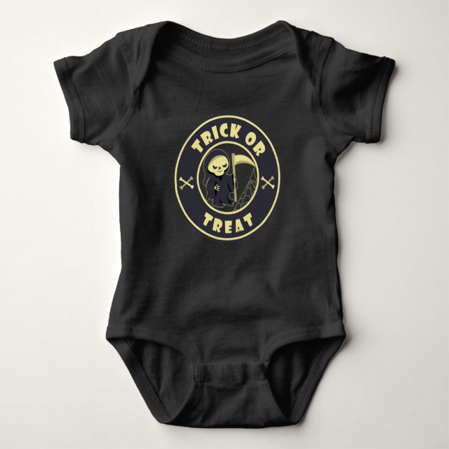 Trick oder behandeln Grim Sensenmann Starbucks Log Baby Strampler (Vorderseite)