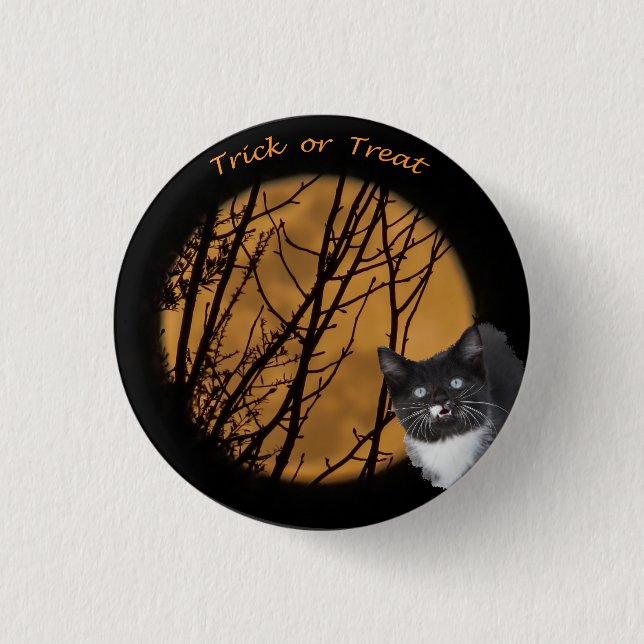 Trick oder behandeln Halloween Black Cat & Moon Button (Vorderseite)