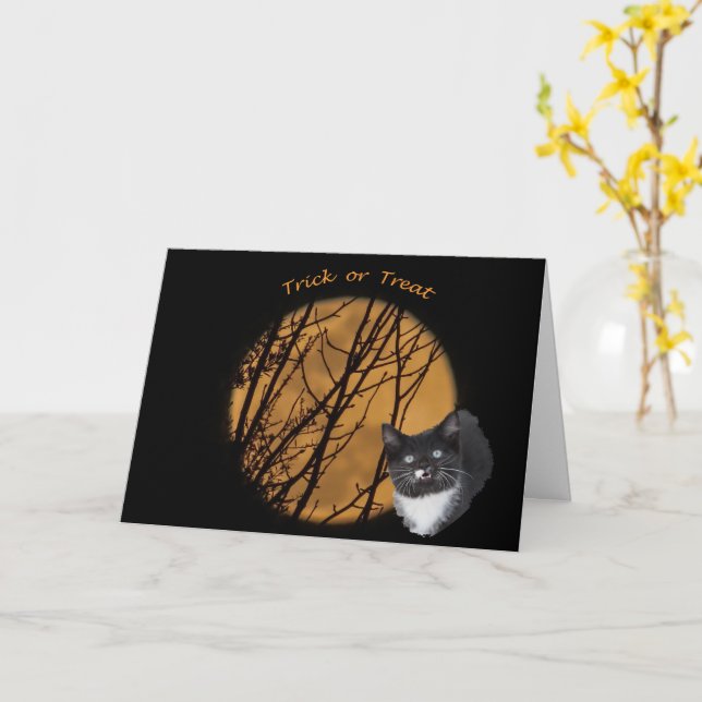 Trick oder behandeln Halloween Black Cat & Moon Karte (Gelbe Blume)