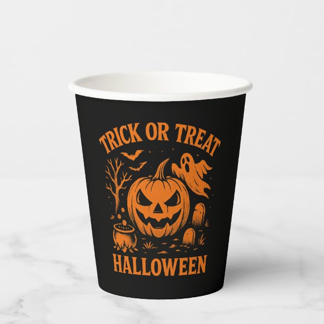 Trick oder behandeln Halloween-Papieraufnahmen Pappbecher (Vorderseite)