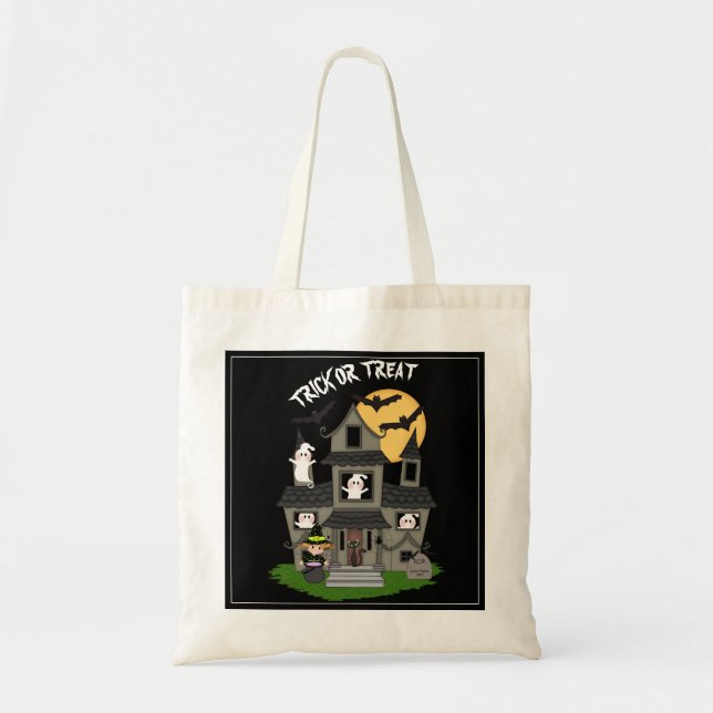 Trick oder behandeln Halloween Spuk Haus schwarz Tragetasche (Vorne)